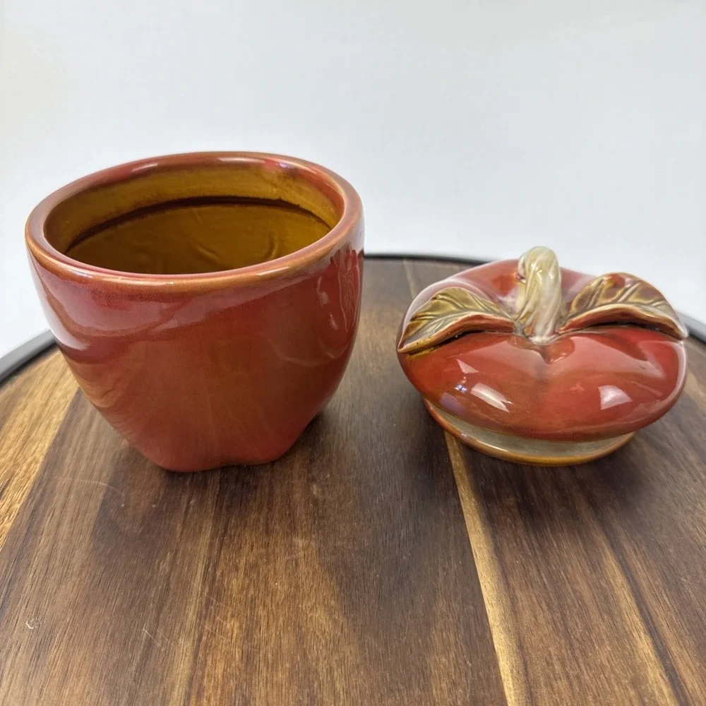 The Mercantile Apple Canister Small‎ Red Ceramic Kitchen Storage Jar Decor